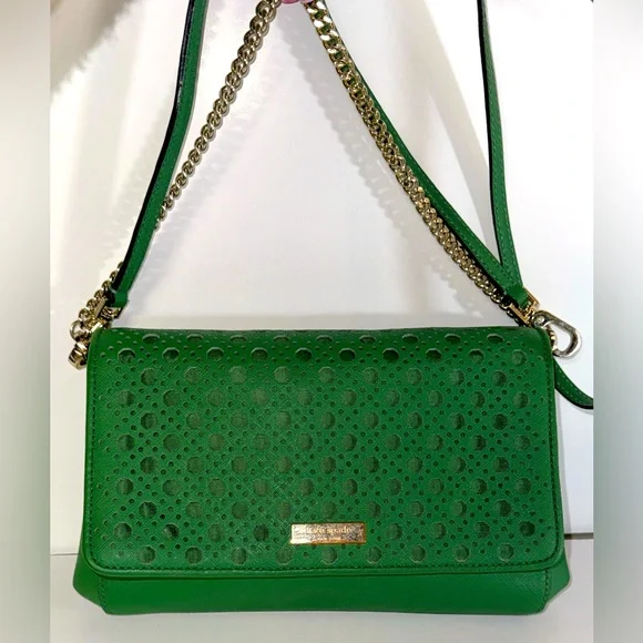 KATE SPADE NEWBURY LANE GOLD CHAIN CROSSBODY SATCHEL LEATHER BAG GREEN COLOR - Picture 2 of 12